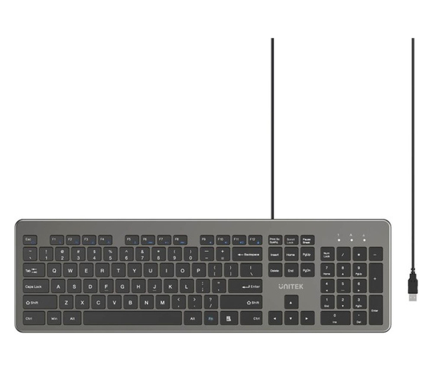 Unitek SlimTap Lekka klawiatura przewodowa szara - 1540409 - zdjęcie